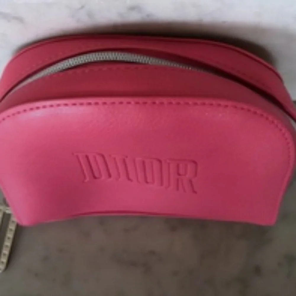 DIOR Beaute Bag Hot Pink Makeup Case Clutch Dopp Kit Logo Embossed